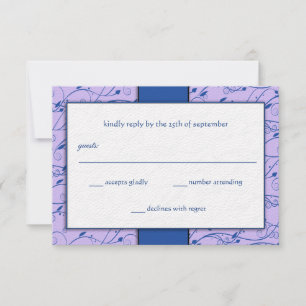 Monogram Royal Blue Lilac Swirl Wedding RSVP Invitation
