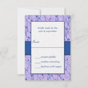 Monogram Royal Blue Lilac Swirl Wedding RSVP Invitation
