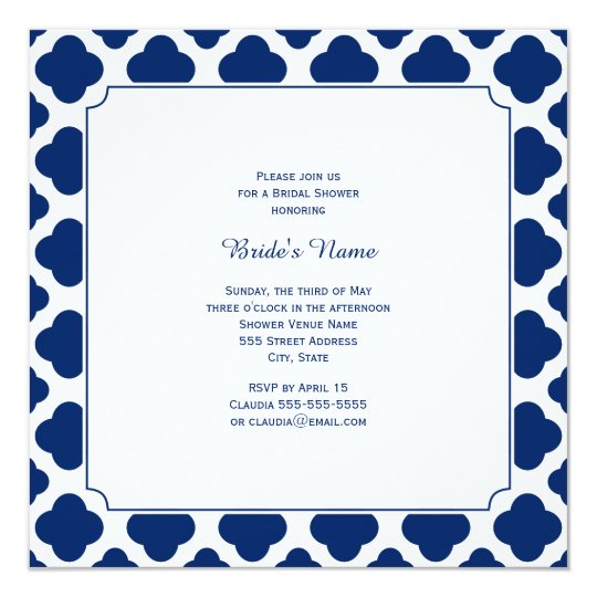 Monogram Royal Blue Quatrefoil Bridal Shower Card