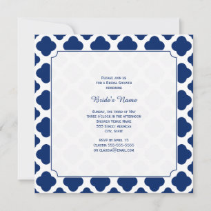 Monogram Royal Blue Quatrefoil Bridal Shower Invitation