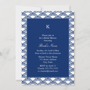 Monogram Royal Blue Seigaiha Pattern Bridal Shower Invitation