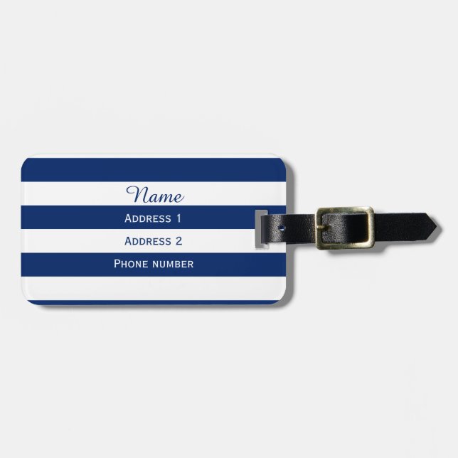 Monogram Royal Blue Striped Luggage Tag (Front Horizontal)