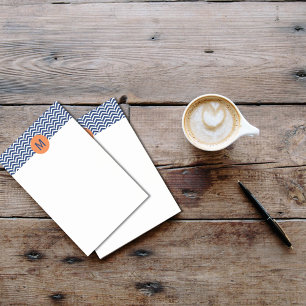 Monogram Royal Blue with Orange Chevron Pattern Post-it Notes