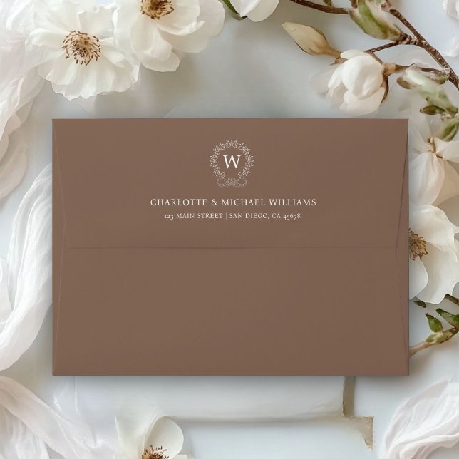 Monogram, Royal, Elegant, Wedding Envelope (Monogram, Royal, Elegant, Brown, 
Wedding Envelope with your name and date)