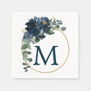 Monogram Royal Navy Wedding Cocktail Napkin