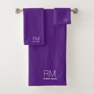 Monogram Royal Purple Modern Minimalist Stylish Bath Towel Set
