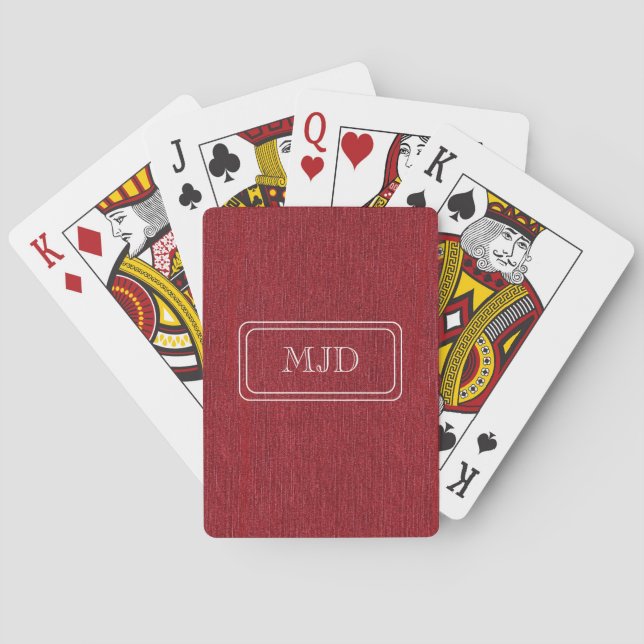 Monogram, Ruby Red Denim Print Playing Cards (Back)
