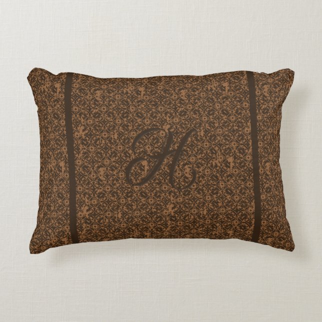 Monogram Rust Orange and Brown Scrolled Iron Decorative Cushion (Front)