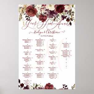Monogram Rustic Bloom Blush Burgundy Fall Colour Poster