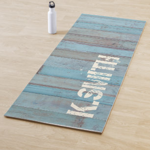 Monogram Rustic Blue Beach Wooden Panel Yoga Mat