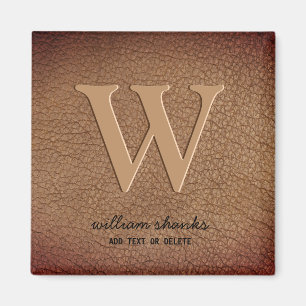 Monogram rustic brown leather black gold stylish magnet