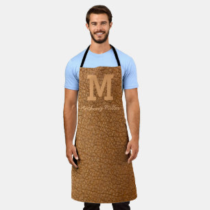 Monogram Rustic Brown Leather Name Script Modern Apron