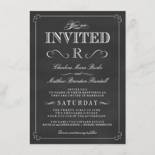 Monogram Rustic Chalkboard Wedding Invitations