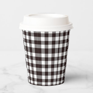 Monogram Rustic Chic Brown and White Plaid Paper Cups