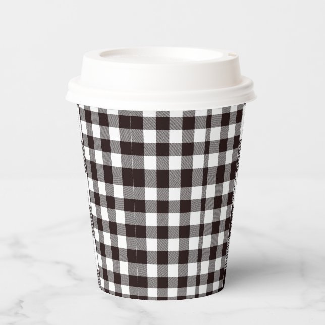 Monogram Rustic Chic Brown and White Plaid  Paper Cups (Front)