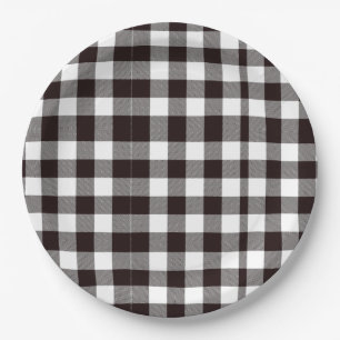 Monogram Rustic Chic Brown and White Plaid  Paper Plate