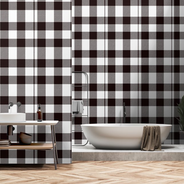 Monogram Rustic Chic Plaid  Wallpaper (Bathroom)