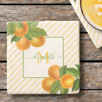 Monogram rustic citrus oranges watercolor stripes 