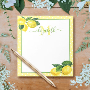 Monogram rustic country lemon watercolor polka dot notepad