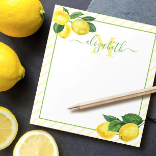 Monogram rustic country lemons watercolor stripes notepad