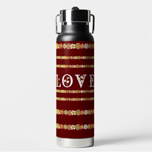  Monogram Rustic Daisy Floral  Love  Water Bottle (Front)