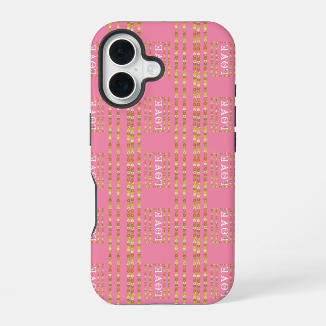 Monogram Rustic Daisy Floral Pink  iPhone 16 Case (Back)