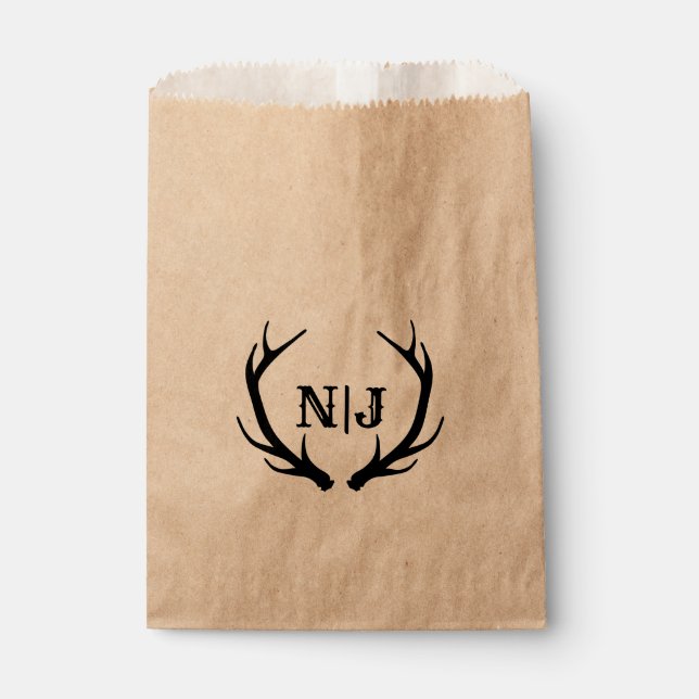 Monogram Rustic Deer Antlers Personalised Favour Bags (Front)