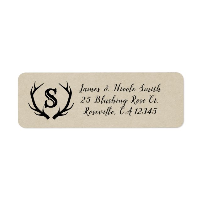 Monogram Rustic Deer Antlers Personalised Wedding (Front)