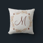 Monogram Rustic Dried Flower Wreath Pillow<br><div class="desc">This design features a rustic boho wreath of dried grasses and rust flowers around a beautiful script initial on a faux white linen background. The design is beautiful soft tans,  brown,  and rust. Makes a great gift. Created by Simply Farmhouse Press.</div>