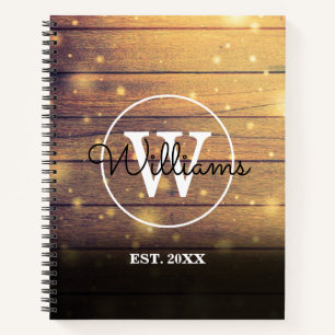 Monogram Rustic Elegant Script Wood Panels Notebook