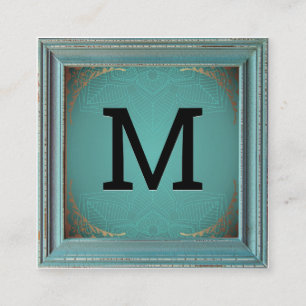Monogram   Rustic Frame Gold Decorative Mandala Square Business Card