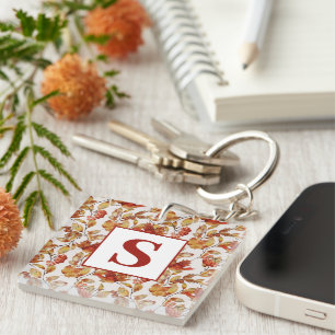 Monogram Rustic Leaf Autumn  Key Ring