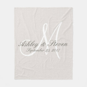 Monogram   Rustic Linen Fleece Blanket