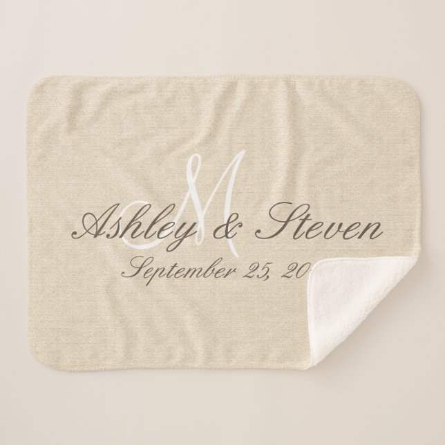 Monogram | Rustic Linen Look Sherpa Blanket (Front (Horizontal))