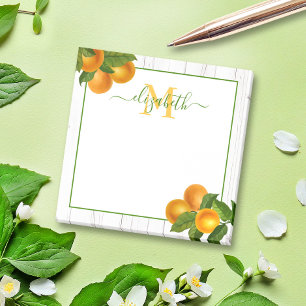 Monogram rustic oranges citrus watercolor wood  post-it notes