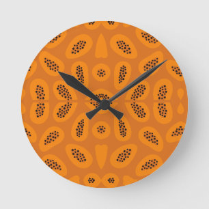 Monogram Rustic Papaya Pattern Round Clock