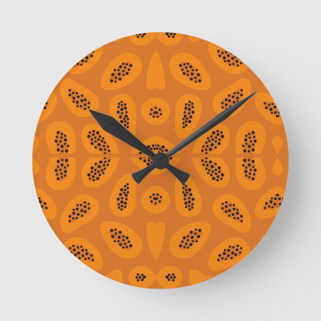 Monogram Rustic Papaya Pattern  Round Clock (Front)