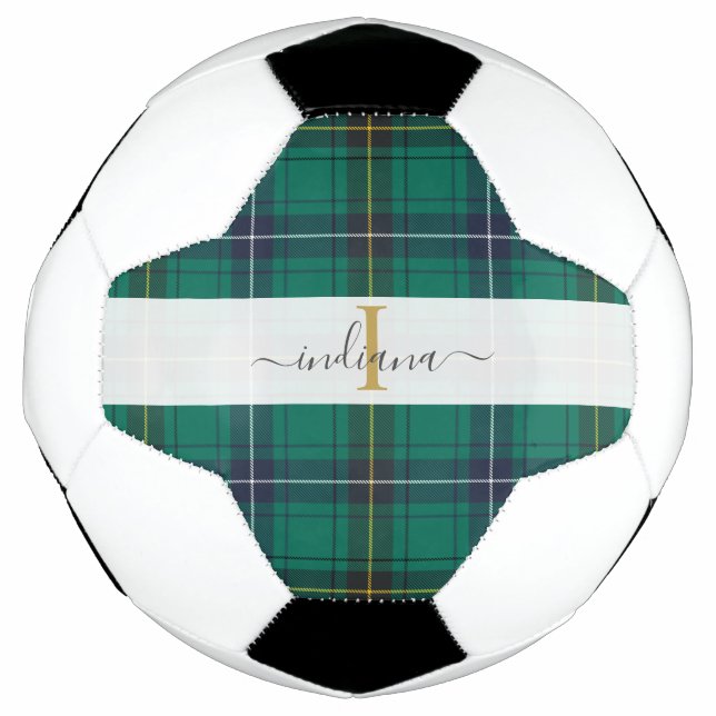 Monogram Rustic Plaid Script Name Tartan Football (Front)