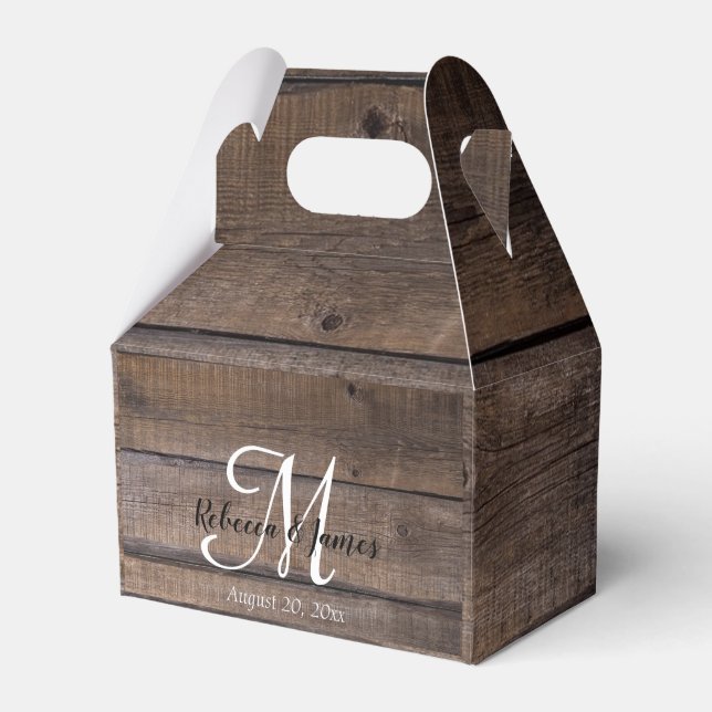Monogram Rustic Script Barn Country Wedding Party Favour Box (Front Side)