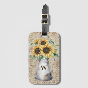 Monogram Rustic Sunflower Vintage Letter Decoupage Luggage Tag