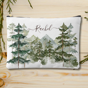 Monogram Rustic Watercolor Forest and mountain Accessory Pouch