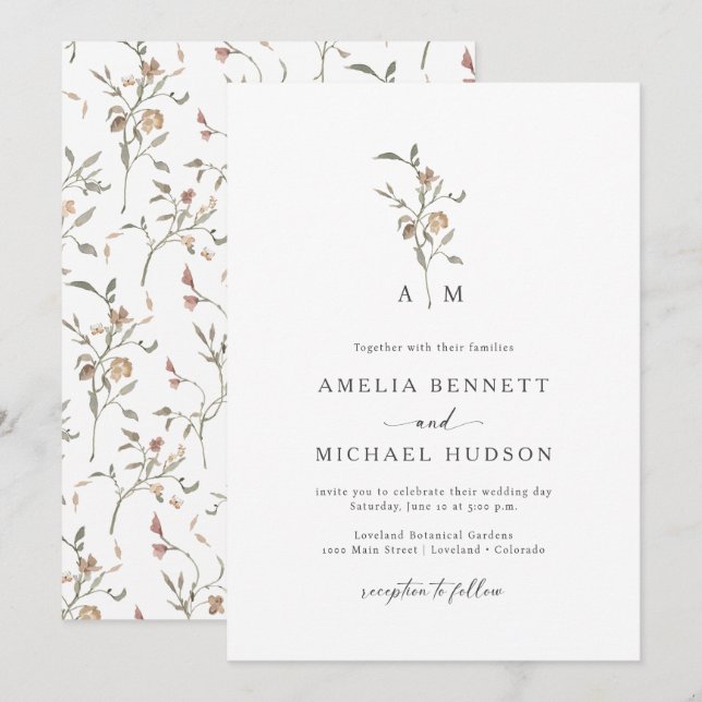 Monogram Rustic Wedding Invitation (Front/Back)