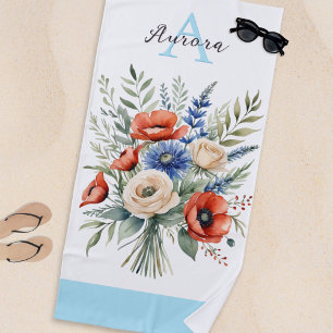 Monogram Rustic Wildflower Bouquet Pretty Summer Beach Towel