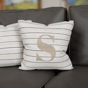 Monogram Rustic Wood Look Throw Pillow