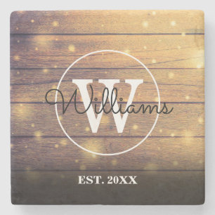Monogram Rustic Wood Panels Stone Coaster