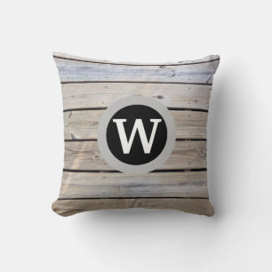 Monogram Rustic Wood Pattern Cushion