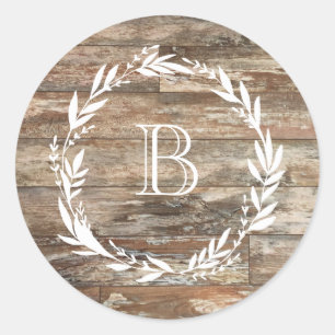 Monogram Rustic Wood Style Classic Round Sticker
