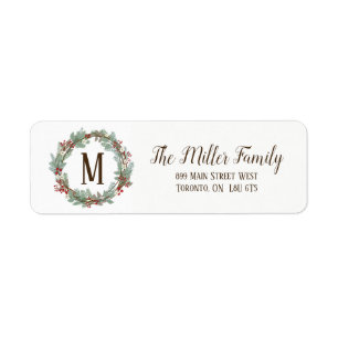 Monogram Rustic Wreath Return Address Labels