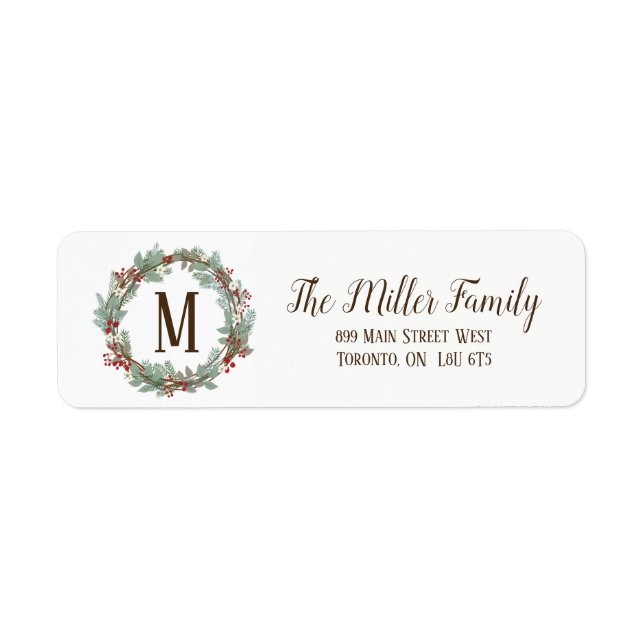 Monogram Rustic Wreath Return Address Labels (Front)