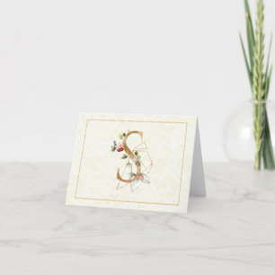 Monogram S Floral Note Card Gold